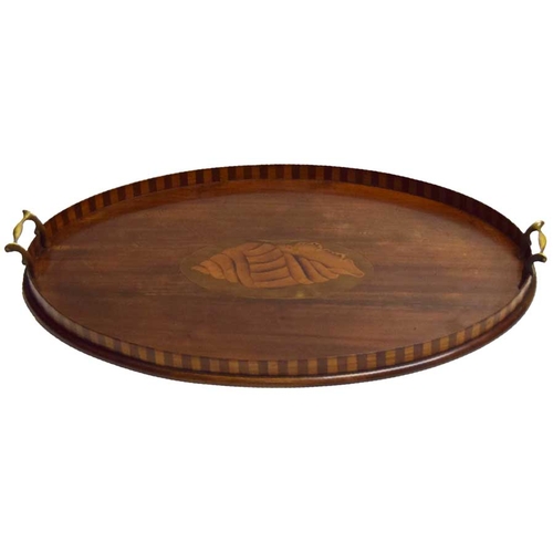 50 - A Very Fine Inlaid Mahogany Oval Two Handled Tray