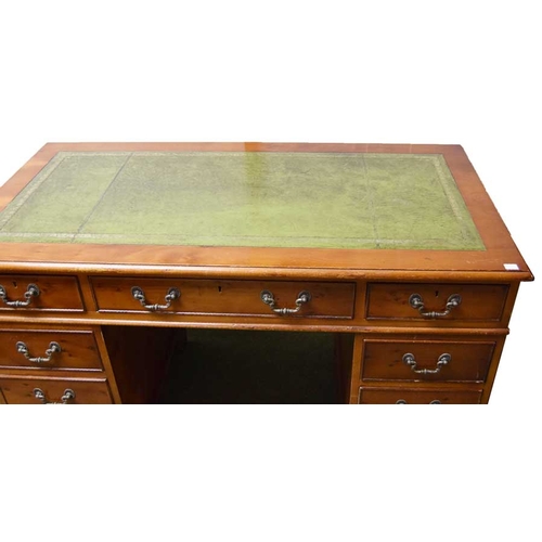 573 - A Yew Wood Double Pedestal Writing Desk, Leather Inset