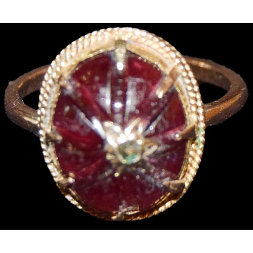 796 - A Superb Early Victorian 18ct Gold Carved Almadine Garnet and Diamond Ring