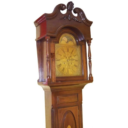 10 - A Mahogany Longcase Clock, Brass Arch Dial, Joseph Gordon Ballymoney, needs weights