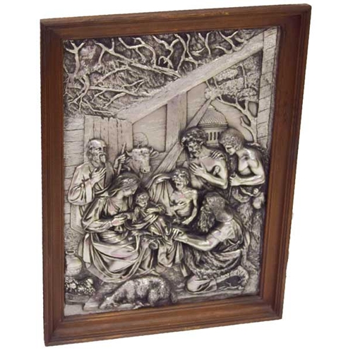 102 - An Unusual Embossed Metal Wall Plaque 'The Nativity'