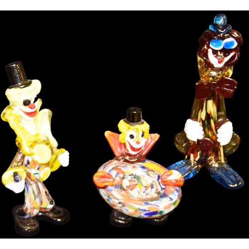 417 - Three Coloured Glass Clowns