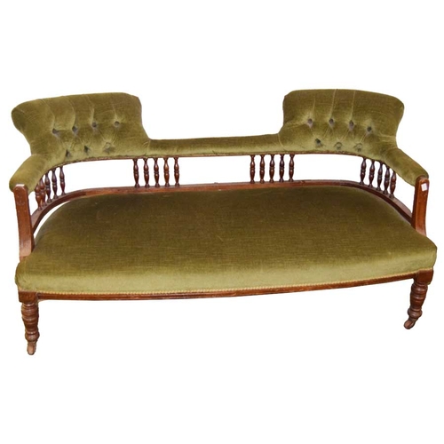 13 - A Mahogany Framed Upholstered and Buttoned Back Small Settee