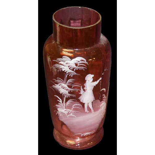 156 - A Superb Large Victorian Ruby Glass Mary Gregory Vase