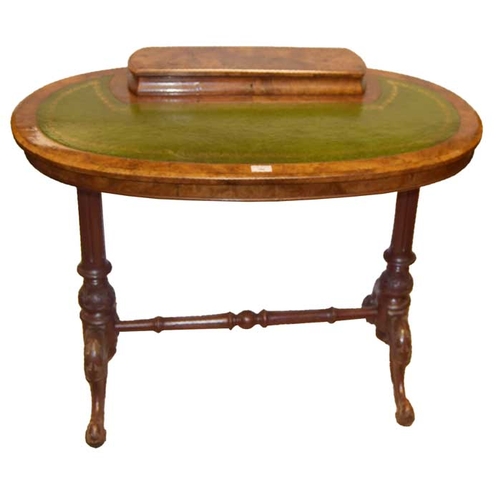 160 - A Very Fine Victorian Walnut Oval Shaped Writing Desk, Leather Inset