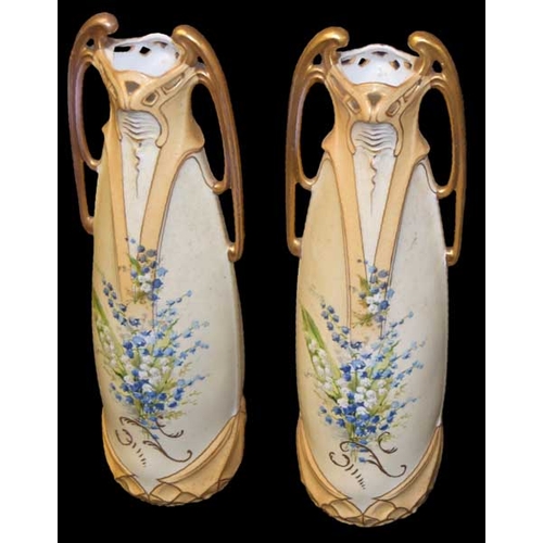 347 - A Nice Pair of Two Handled Decorated Vases