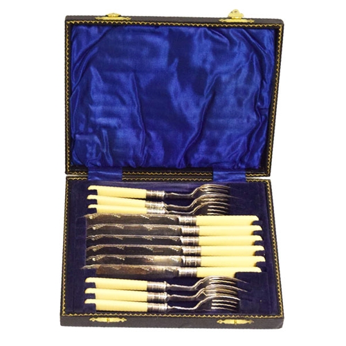 368 - A Boxed Set of Bone Handled Fish Knives and Forks