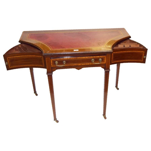 377 - An Inlaid Mahogany Shaped Front Small Desk, Leather Inset