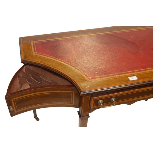 377 - An Inlaid Mahogany Shaped Front Small Desk, Leather Inset