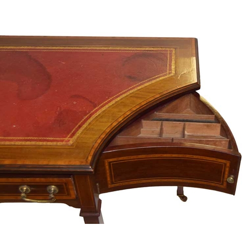 377 - An Inlaid Mahogany Shaped Front Small Desk, Leather Inset