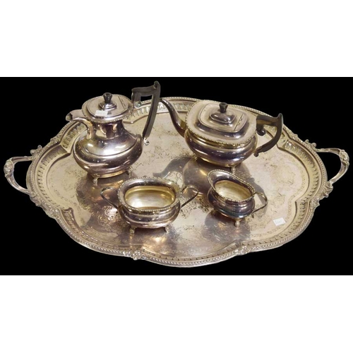 38 - A Large Silver Plated Two Handled Tray and a Four Piece Silver Plated Tea Service