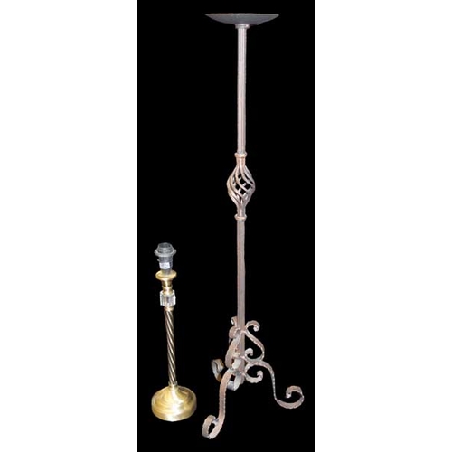 39 - A Wrought Iron Candlestick and a Table Lamp Base