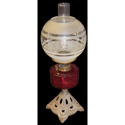 58 - A Victorian Ruby Cottage Lamp