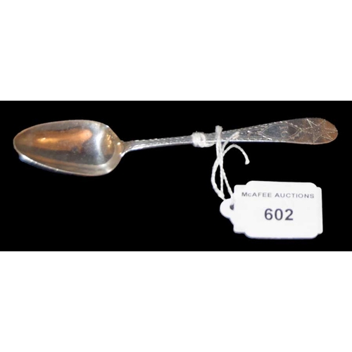 602 - An Irish Silver Bright Cut Spoon, Dublin circa 1795