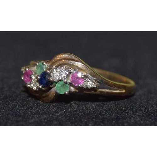 721 - An Emerald Sapphire Ruby and Diamond 9ct Gold Ring