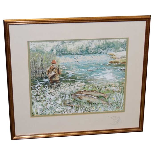 75 - A Watercolour 'Fishing' - Noel Shaw