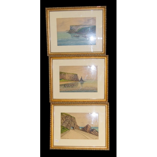 526 - A Nice Set of Three Paintings 'Fairhead'  'Black Tunnel' and 'Portcairn' - Mal