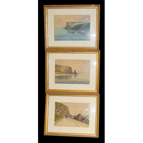 526 - A Nice Set of Three Paintings 'Fairhead'  'Black Tunnel' and 'Portcairn' - Mal