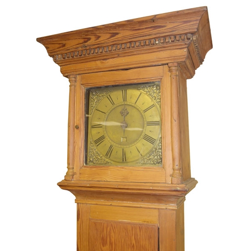 100 - A Nice Old Pine Cased Clock, Brass Dial, Bromleys of Staindrop