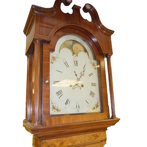 180 - A Very Nice Inlaid Mahogany Longcase Clock, Painted Arch Dial