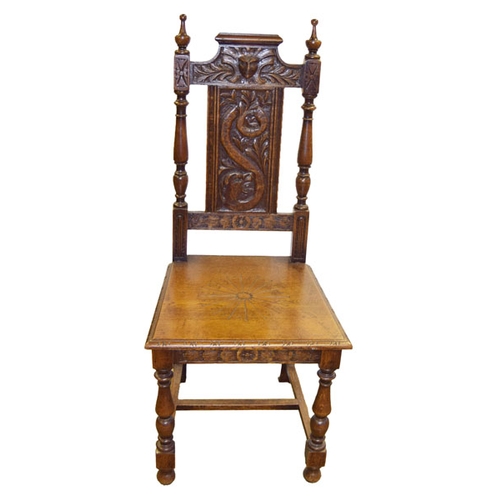 225a - A Carved Back Oak Hall Chair