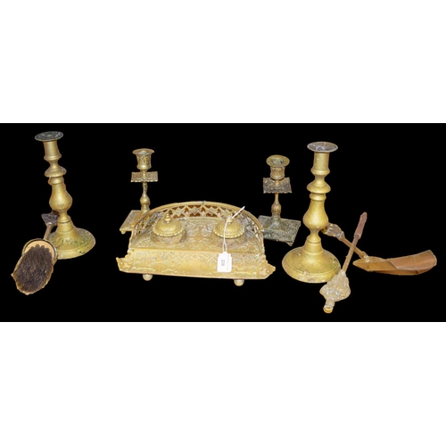 239 - A Brass Inkwell and a Lot of Brassware