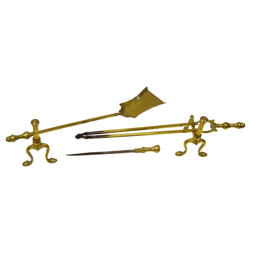 273 - A Set of Brass Fire Irons and Dogs