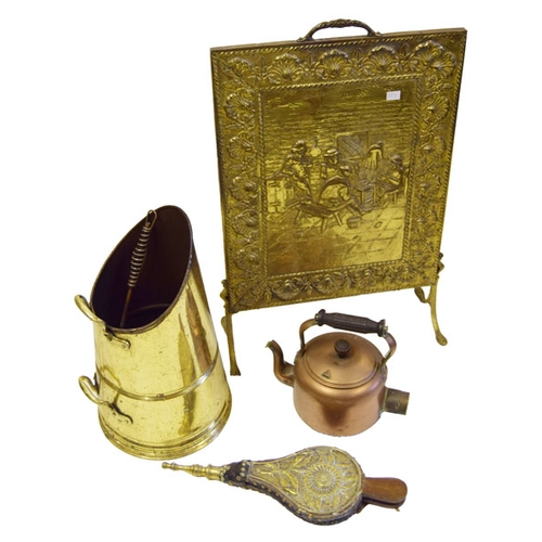 281 - A Brass Coal Scuttle,  A Set of Bellows etc