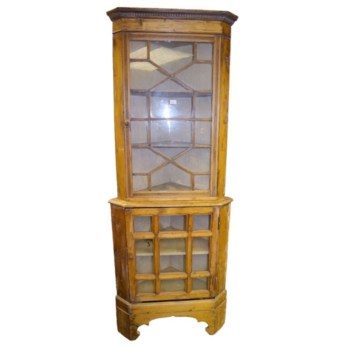 289 - An Early Pine Astragal Glazed Corner Cupboard