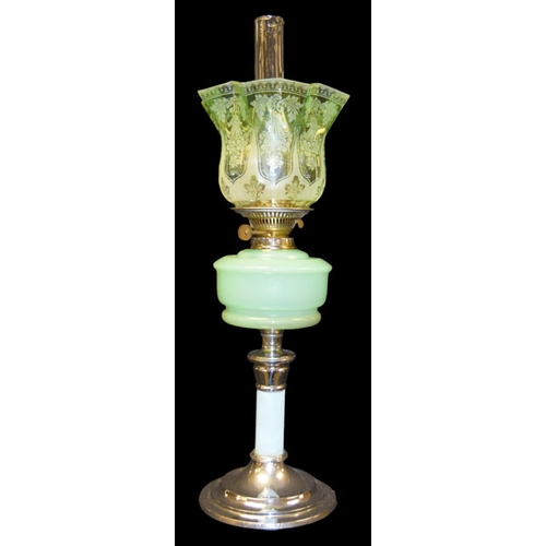 341 - A Nice Oil Lamp with Etched Green Shade