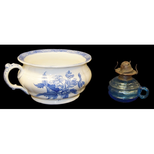 629 - A Copeland Spode Chamber Pot and Blue Glass Finger Lamp