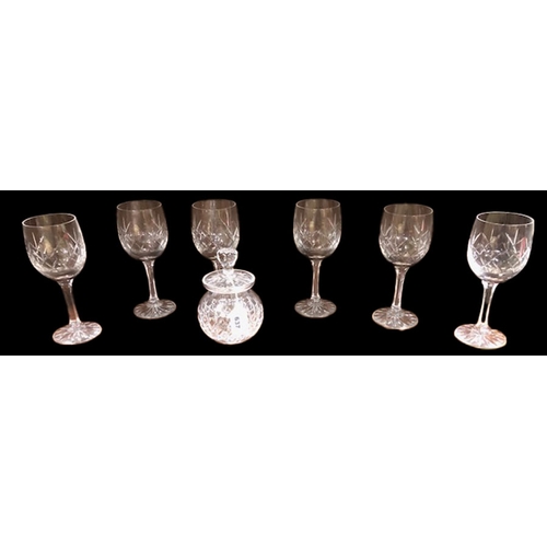 637 - Six Crystal Wine Glasses and a Preserver Jar