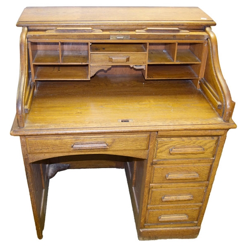 80 - A Nice Sized Oak Roll Top Desk for Restoration