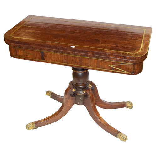 120 - A Brass Inlaid Turn Over Leaf Rosewood Tea Table