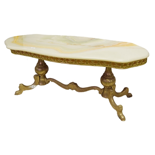 140 - A Gilted Metal Based Centre Table, with Onyx Top