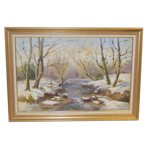 161 - A Large Oil Painting 'Winter Trees River Dunn' - R Cochrane