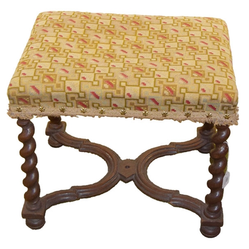 191 - A Large Upholstered Hardwood Footstool, Spiral Legs