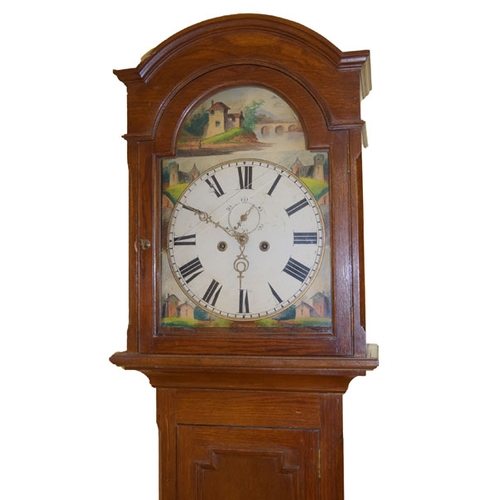 274 - A Pine Cased Longcase Clock, Painted Arch Dial