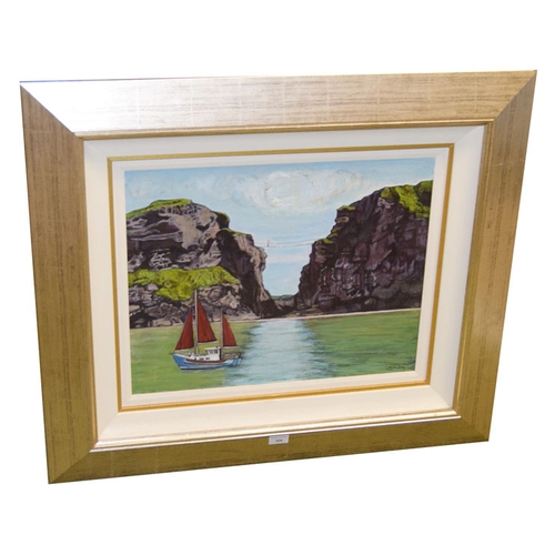 296 - An Oil Painting 'Carrick-a- Rede Rope Bridge' - Colette Daly