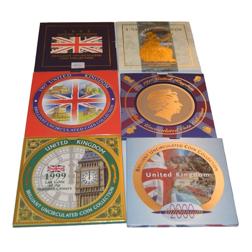 399 - Six UK Coin Sets, 1995 - 2000