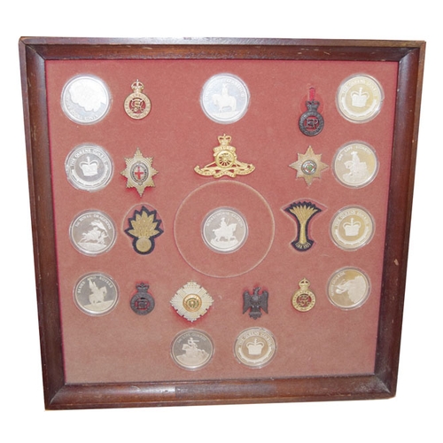 405 - A Very Nice Framed Set of Silver Proof Coins, Badges etc