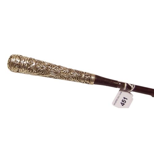 451 - An Oriental Silver Handled Walking Stick