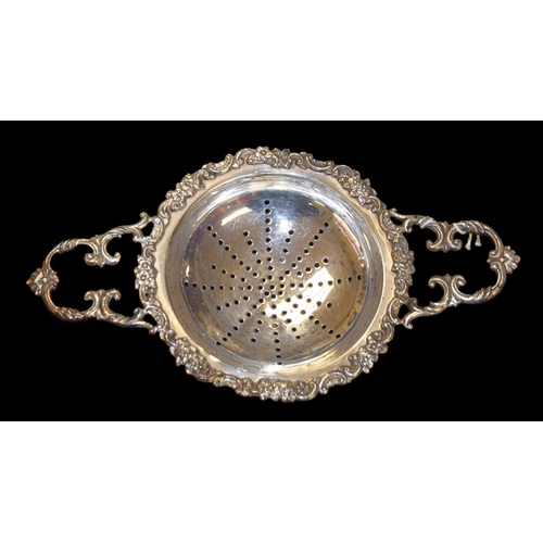 454 - A Very Nice Silver Tea Strainer, London 1958