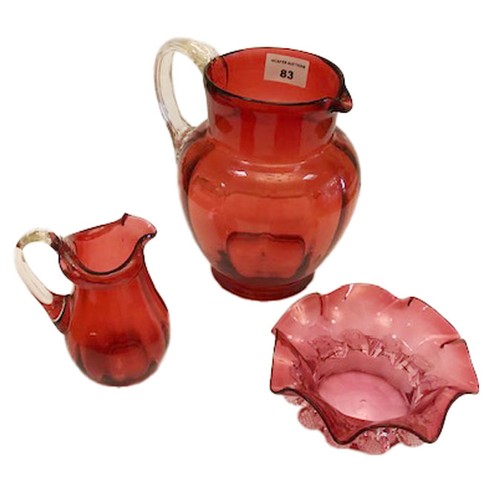 83 - A Ruby Glass Jug, Another and A Nice Ruby Bowl