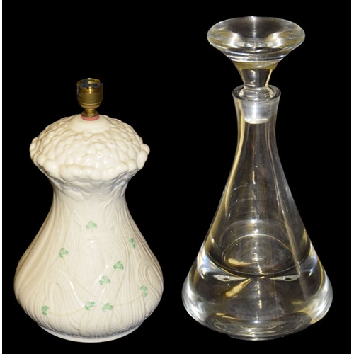 126 - A Large Crystal Decanter and A Beleek Table Lamp Base