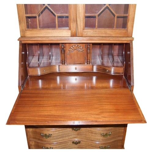 140 - A Very Nice Sized Astragal Glazed Bureau Bookcase, Fitted Interior