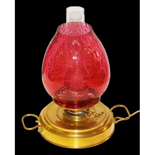 250 - A Very Large Electrified Oil Lamp, Ruby Shade