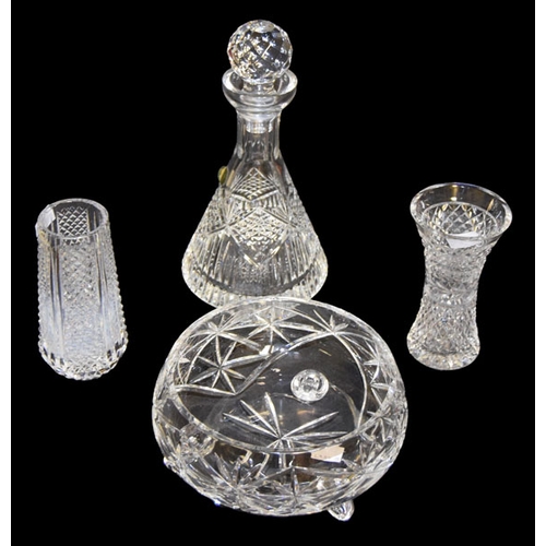 30 - A Tyrone Crystal Decanter, Footed Bowl and Two Vases