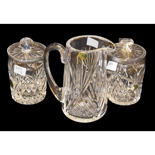 303 - A Tyrone Crystal Jug and Two Preserve Jars