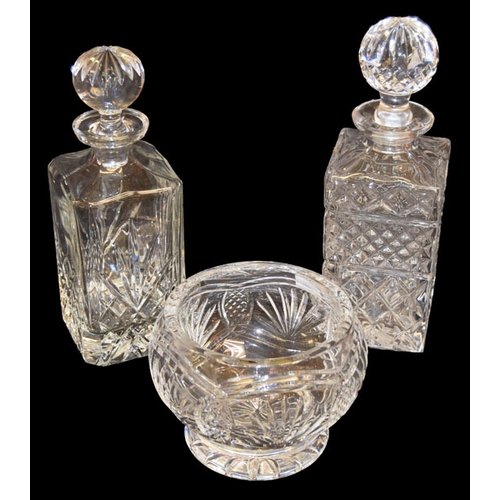 304 - Two Crystal Decanters and A Footed Bowl